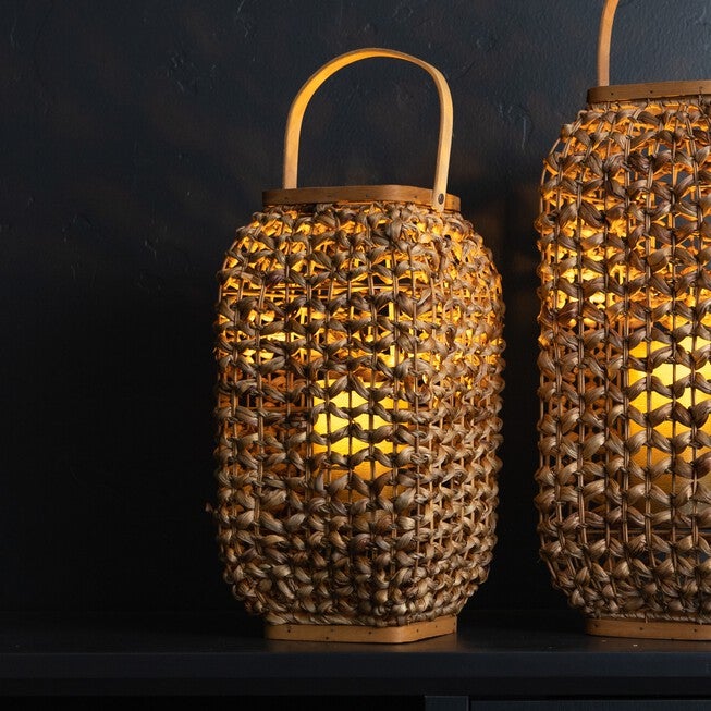 Lantern 21.5 inchesH Wicker/Glass, BEIGE/BROWN, alternate image number null