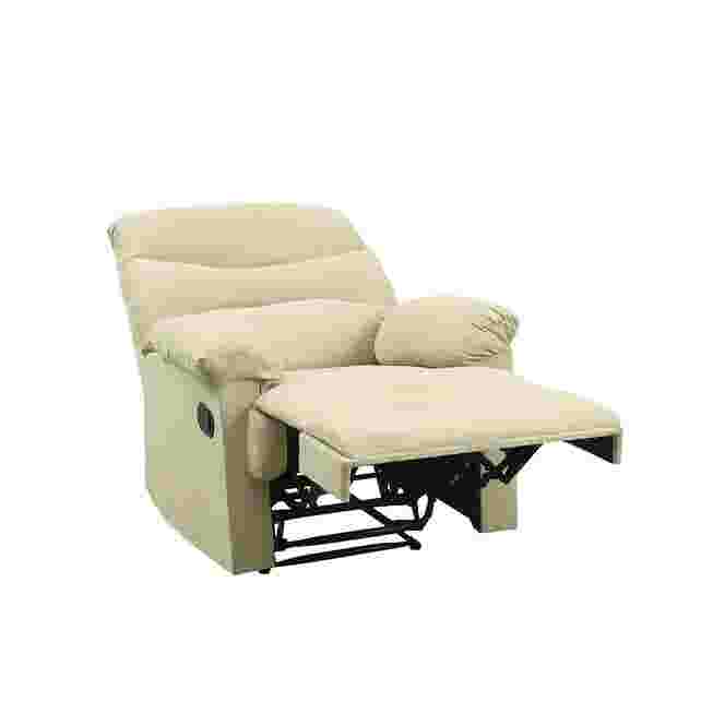 Beige recliner with extended footrest and leg support