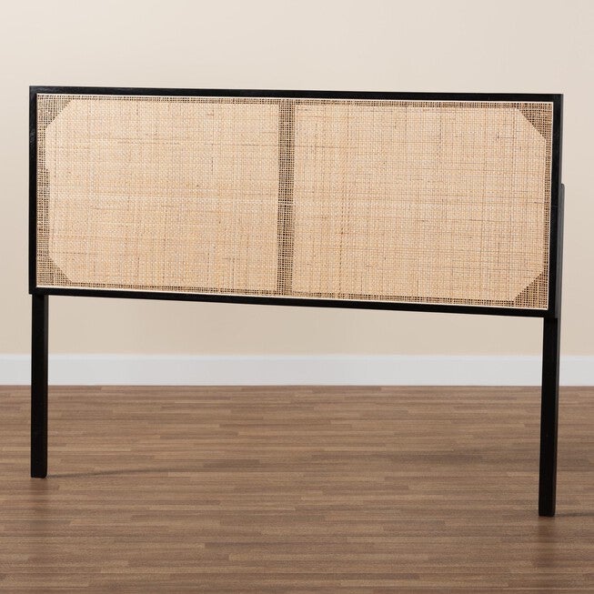 Aurelia Modern Bohemian Black Finished Bayur Wood And Natural Rattan Queen Size Headboard, , alternate image number 12