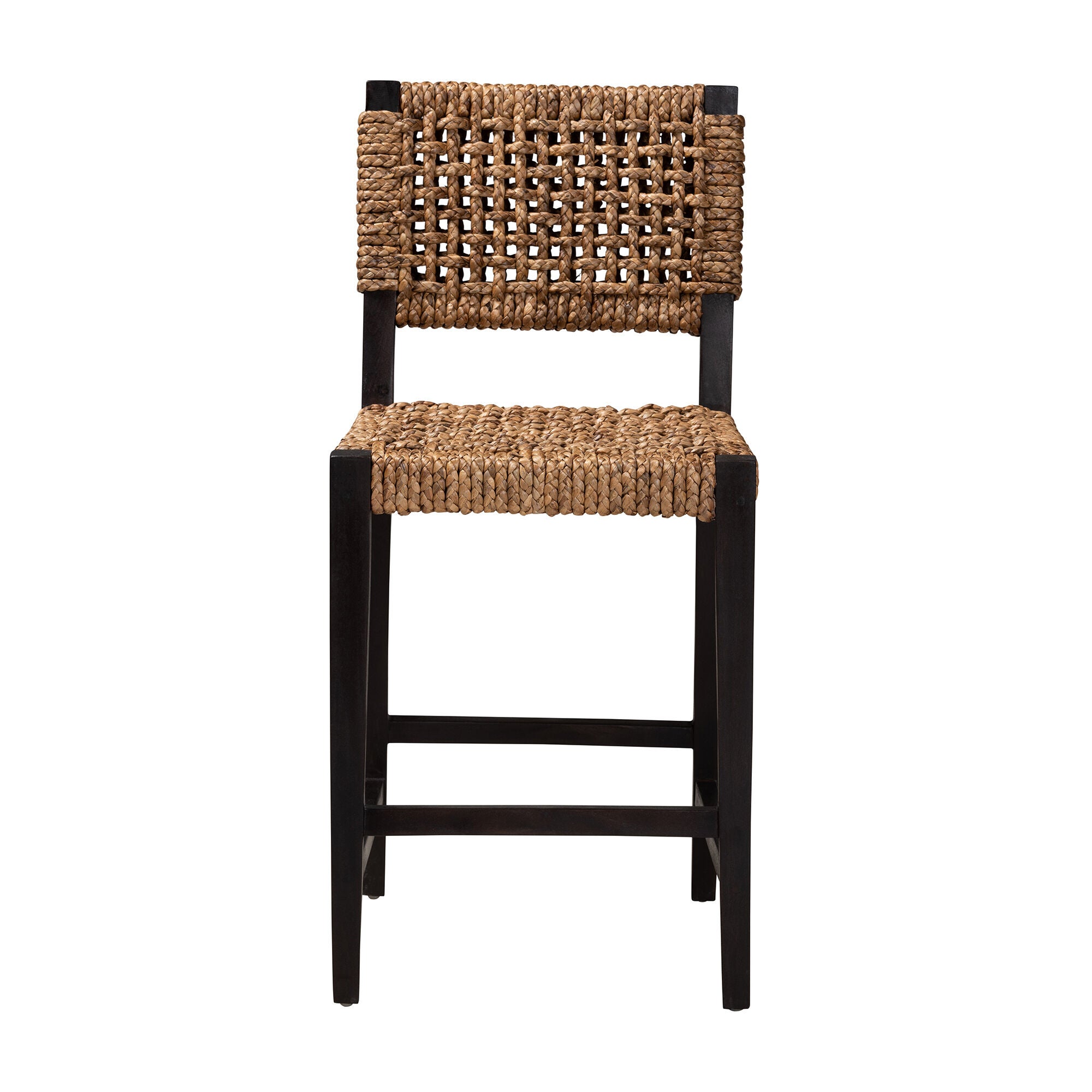 Alise Modern Bohemian Dark Brown Mahogany Wood and Seagrass Counter Stool, BROWN, alternate image number 3