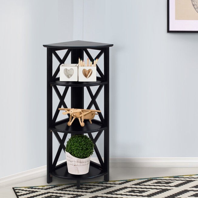 Montego 4-Shelf Corner Folding Bookcase-Black, , alternate image number null