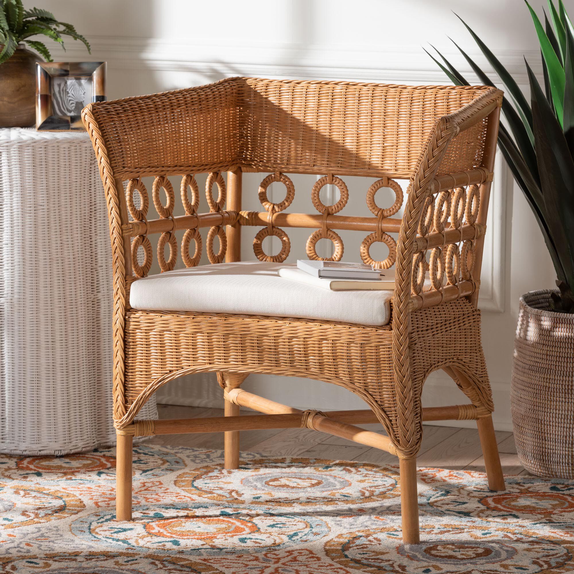 bali & pari Oxford Bohemian Light Honey Rattan Arm Chair, LIGHT HONEY, hi-res image number 0