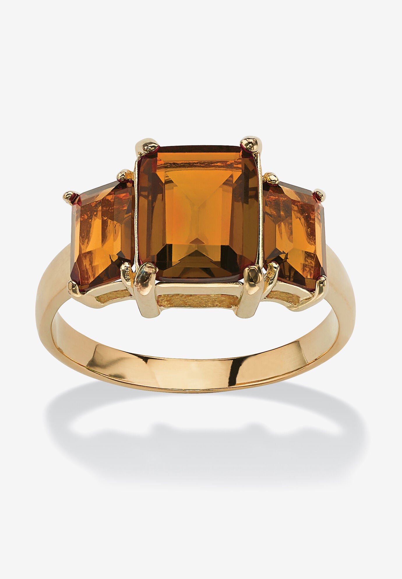 Yellow Gold-Plated Simulated Emerald Cut Birthstone Ring, NOVEMBER, hi-res image number 0