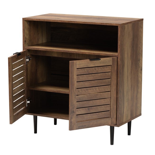 Baylah Mid-Century Modern Natural Brown Finished Wood And Black Metal 2-Door Sideboard, , on-hover image number null