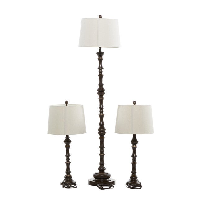 Set Of 3 Brown Polystone Traditional Floor Lamp, , on-hover image number null
