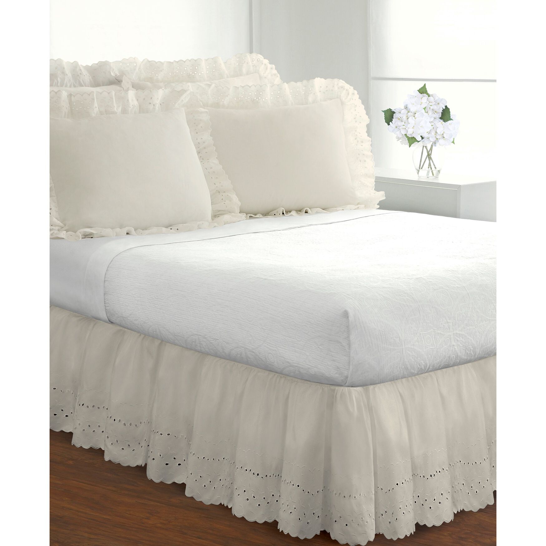 Fresh Idea Ruffled Eyelet 2-Pack Pillow Shams, IVORY, hi-res image number 0