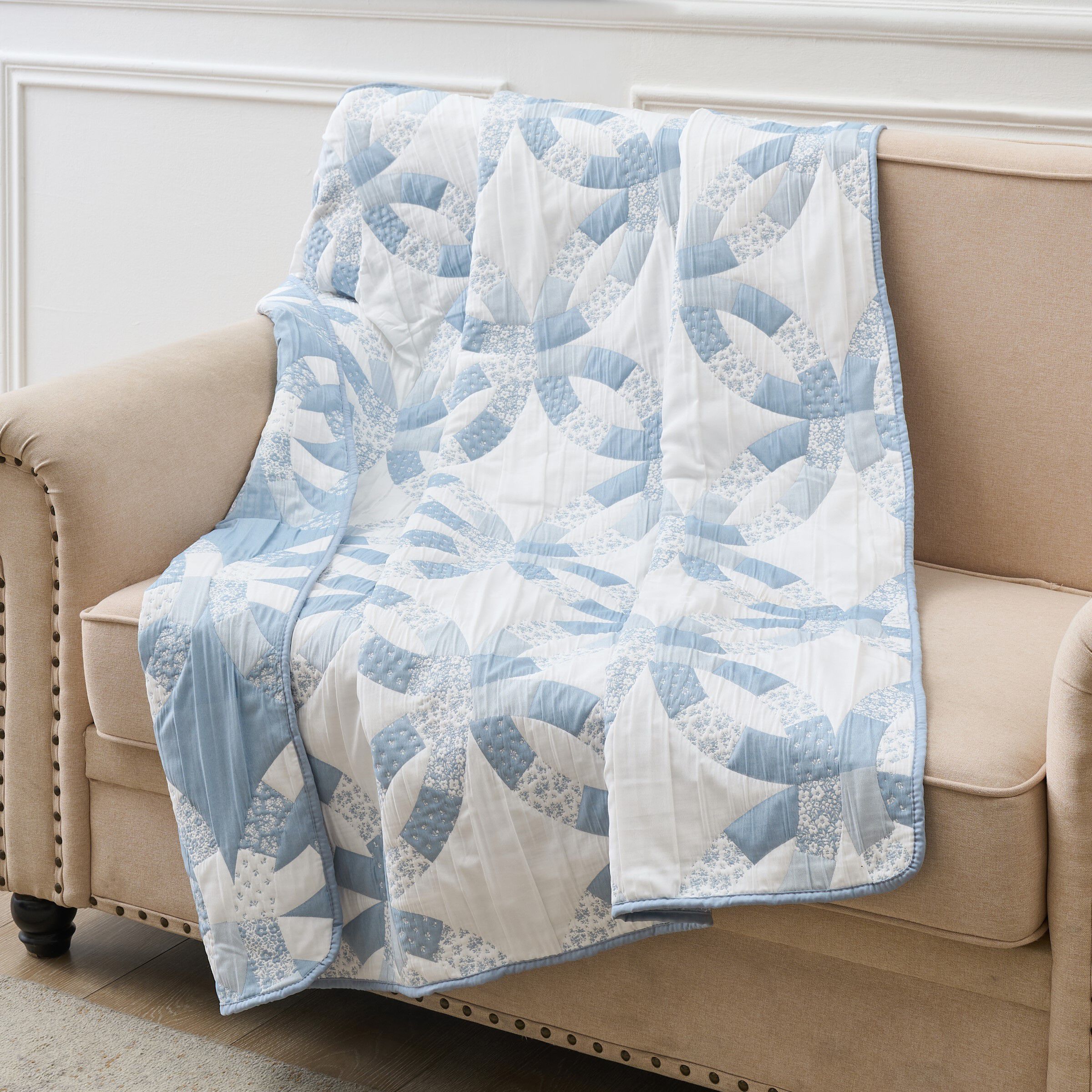 Wedding Ring Traditional Reversible Throw Blanket, BLUE, alternate image number 1