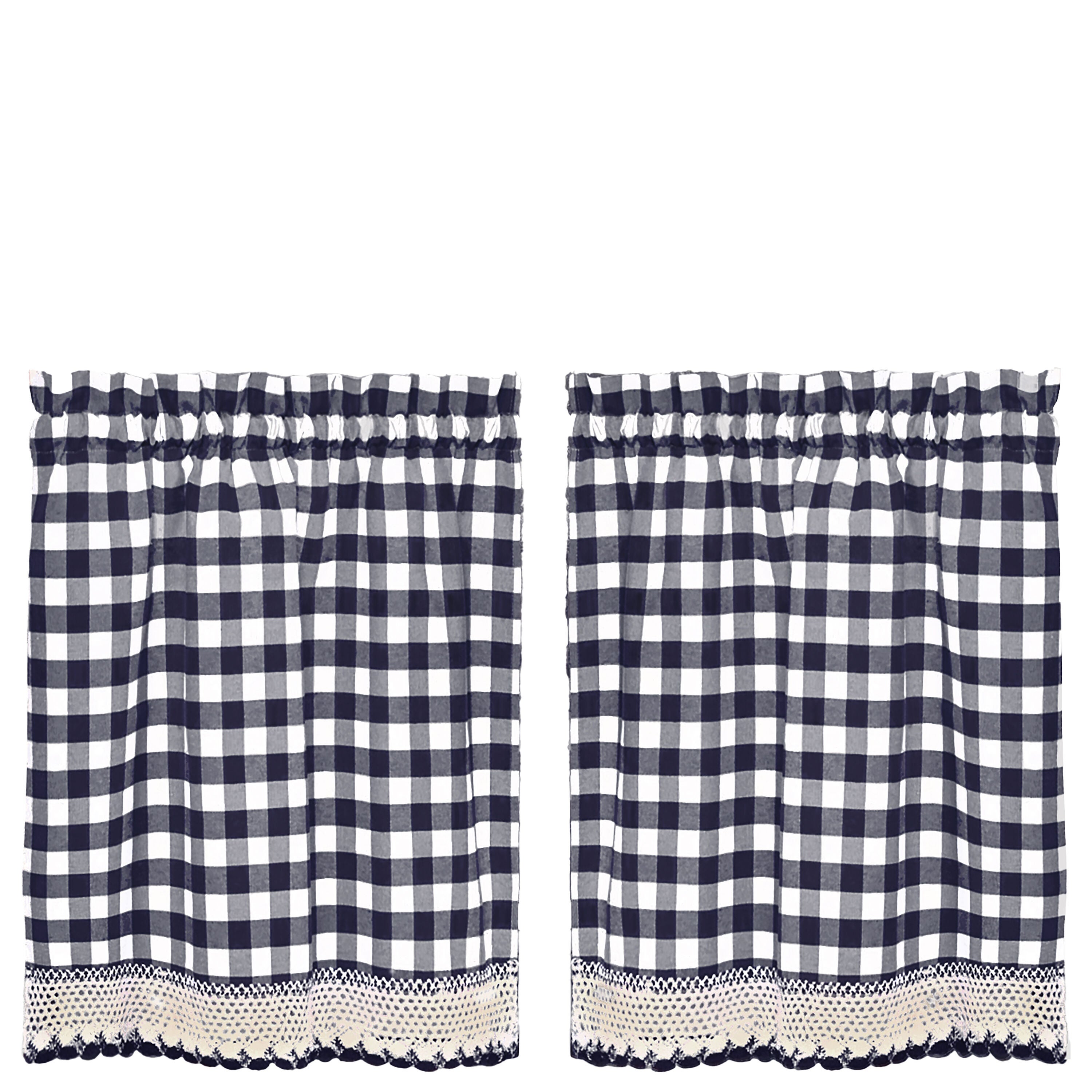 Buffalo Check Window Curtain Tier Pair, NAVY, alternate image number 1