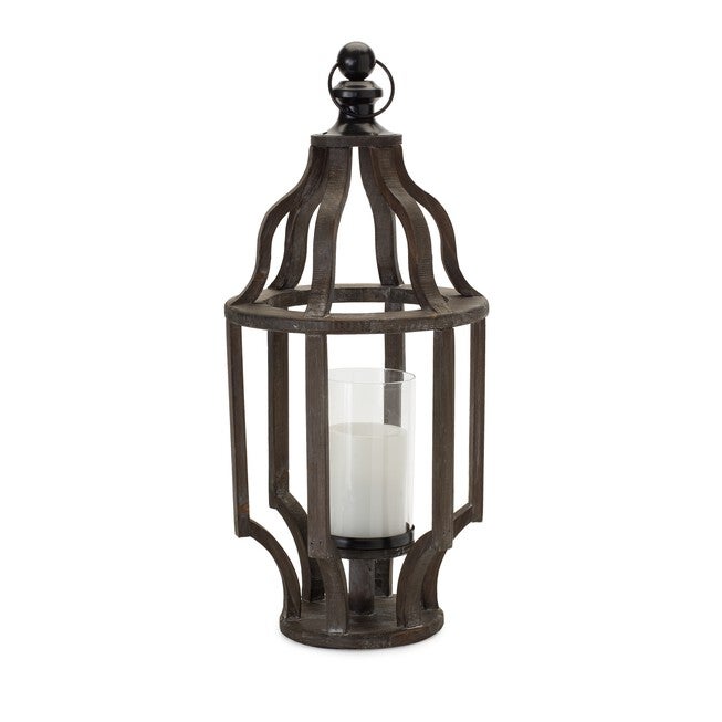 Candle Holder 9 inchesL x 22.5 inchesH Wood/Glass, BROWN/BLACK, hi-res image number null