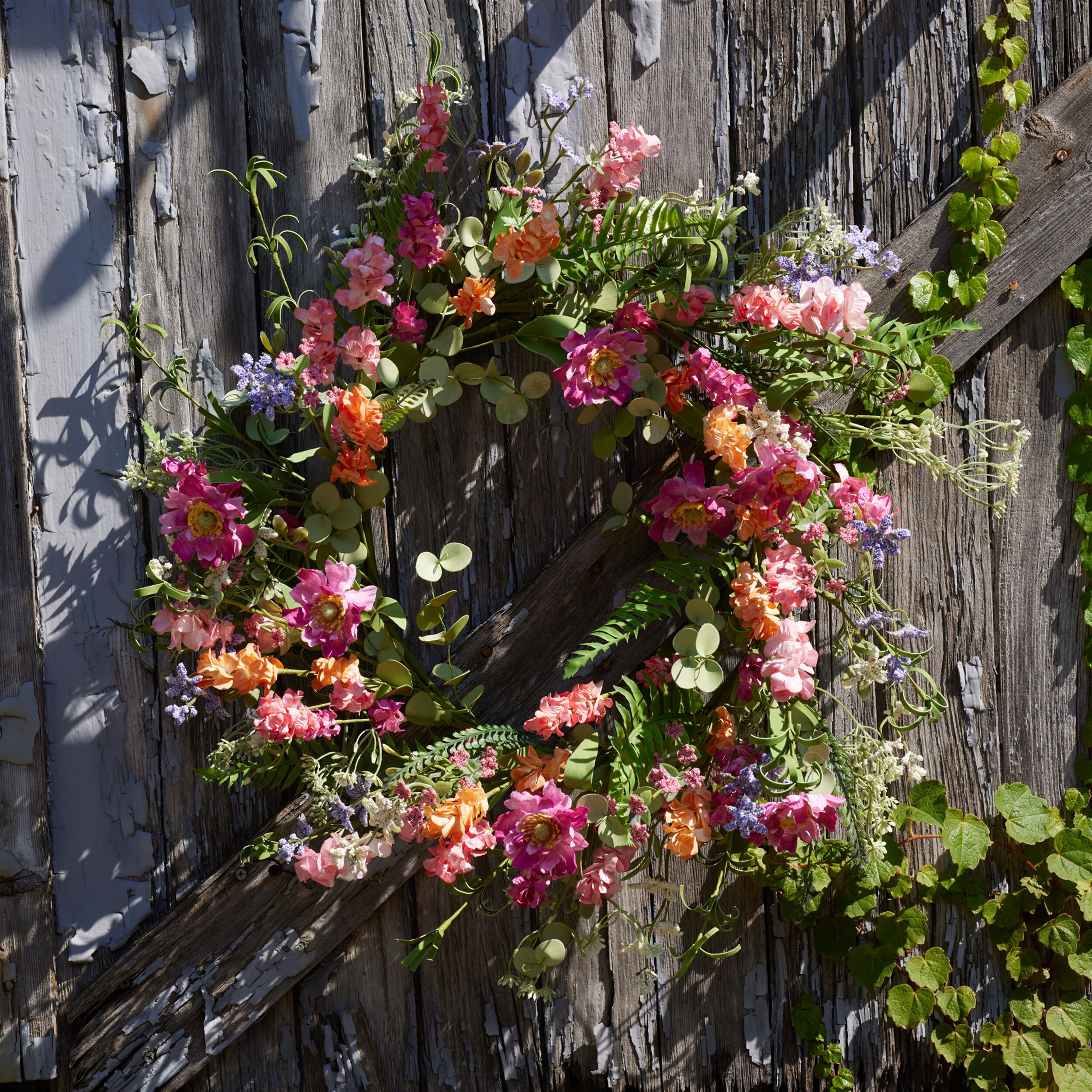 Mixed Floral and Foliage Wreath 20IND, PINK GREEN, alternate image number 3