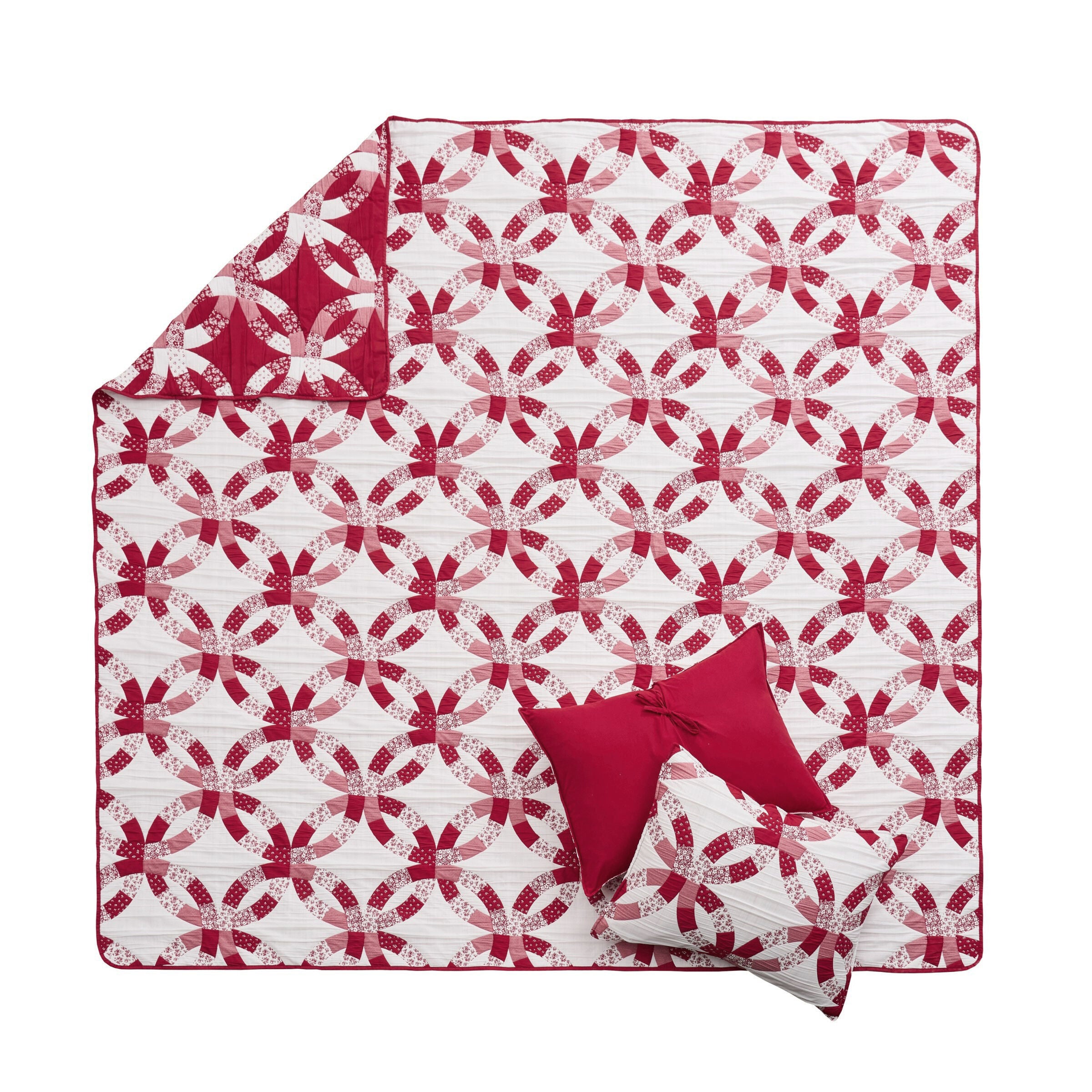 Wedding Ring Floral Reversible Coverlet Set, Red, RED, alternate image number 2