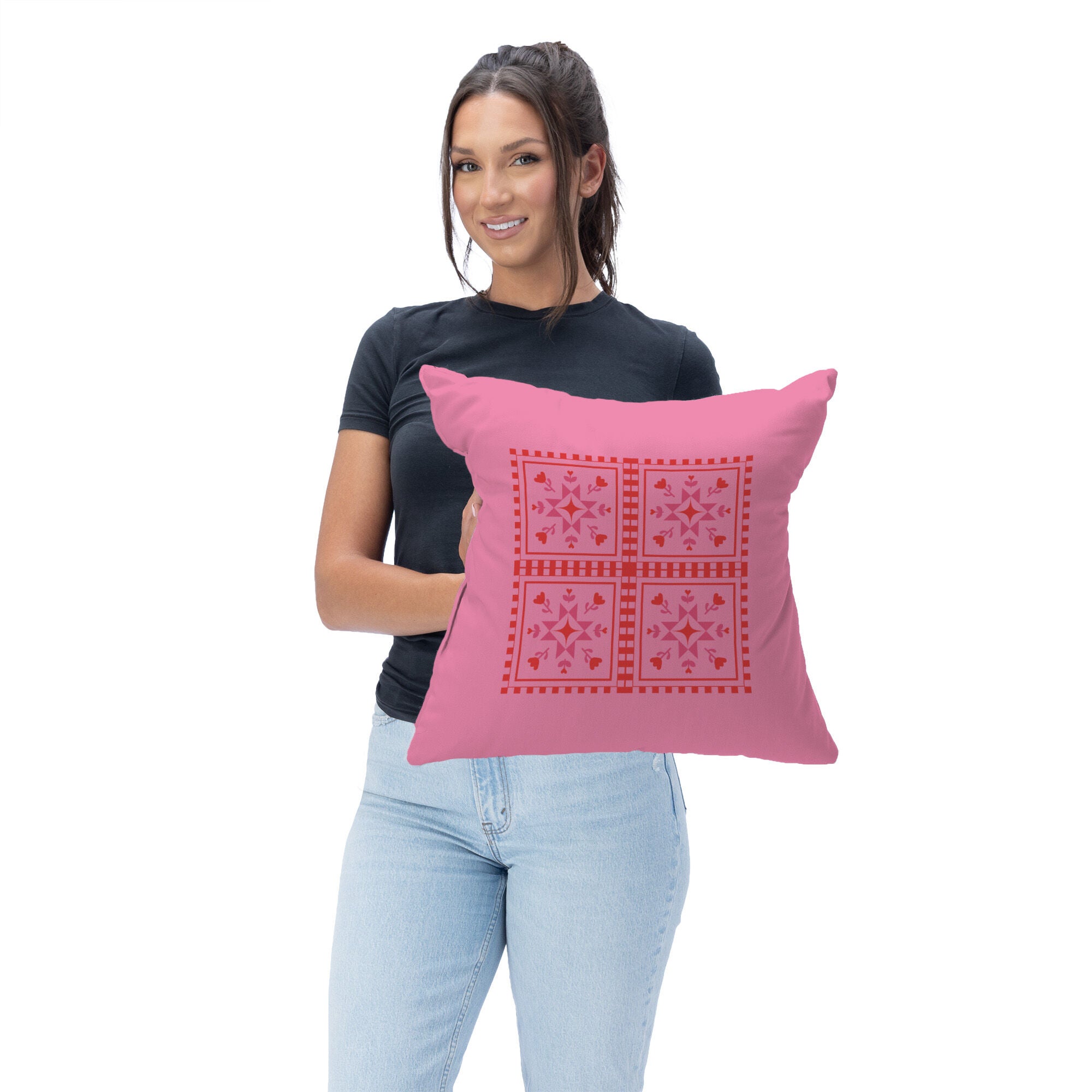 Valentine's Day Quilted Throw Pillow 18X18 Inches, QUILT PILLOW, on-hover image number 1