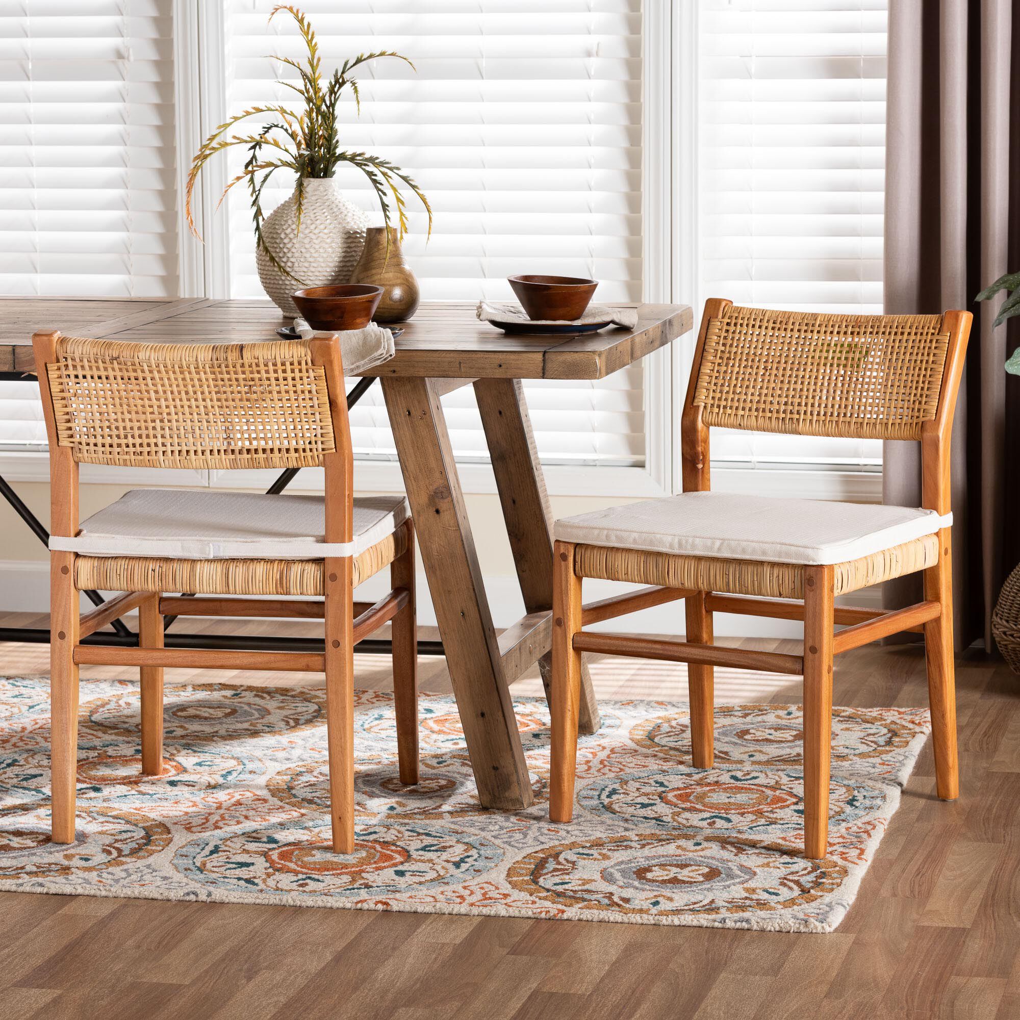 Chatura Natural Rattan and Mahogany Wood 2-Piece Dining Side Chair Set, HONEY, hi-res image number 0