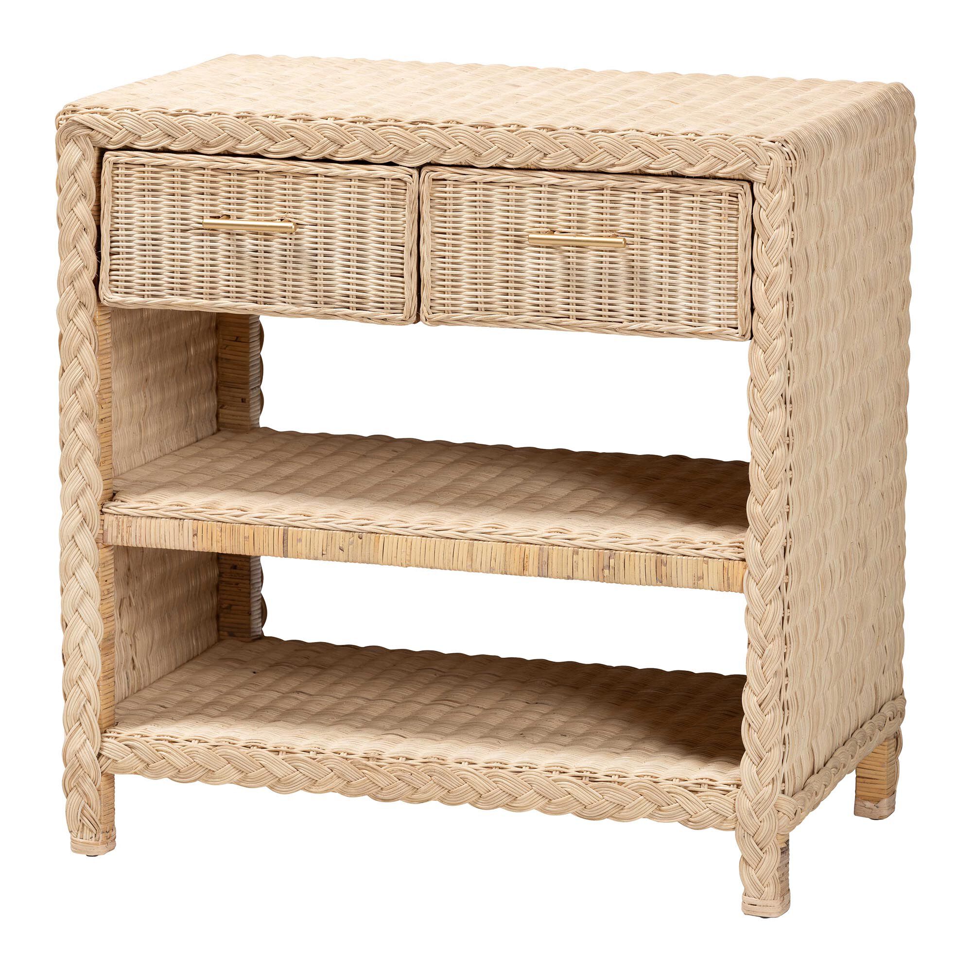 Lanica Japandi Sun Bleached Rattan 2-Drawer Console Table, PALE, alternate image number 1