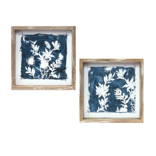 Wood Framed Floral Outline Print (Set of 6), WHITE/BLUE/BROWN, alternate image number null