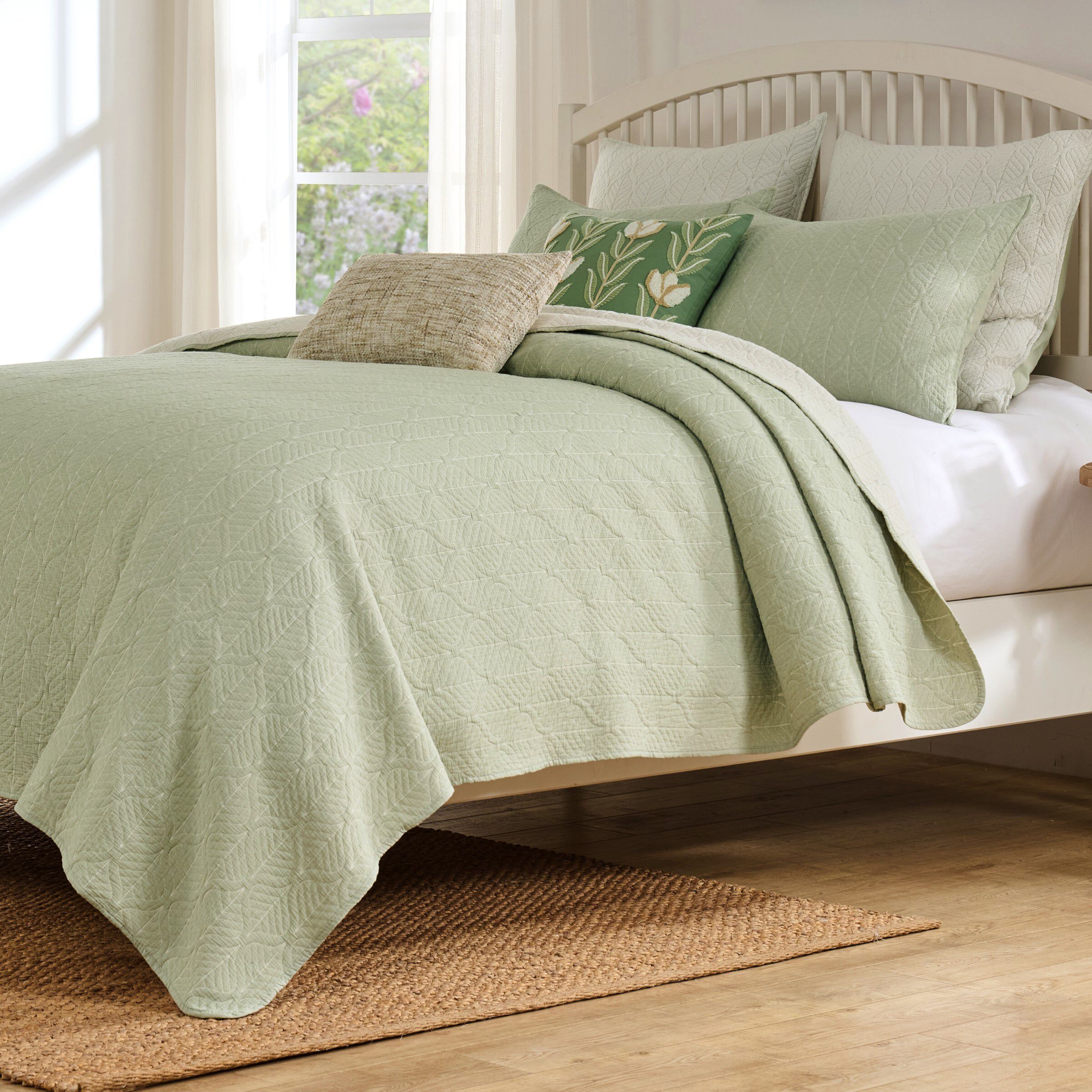 Harper 100% Cotton Leaf Cool Sleep Coverlet Set, SAGE, alternate image number 2