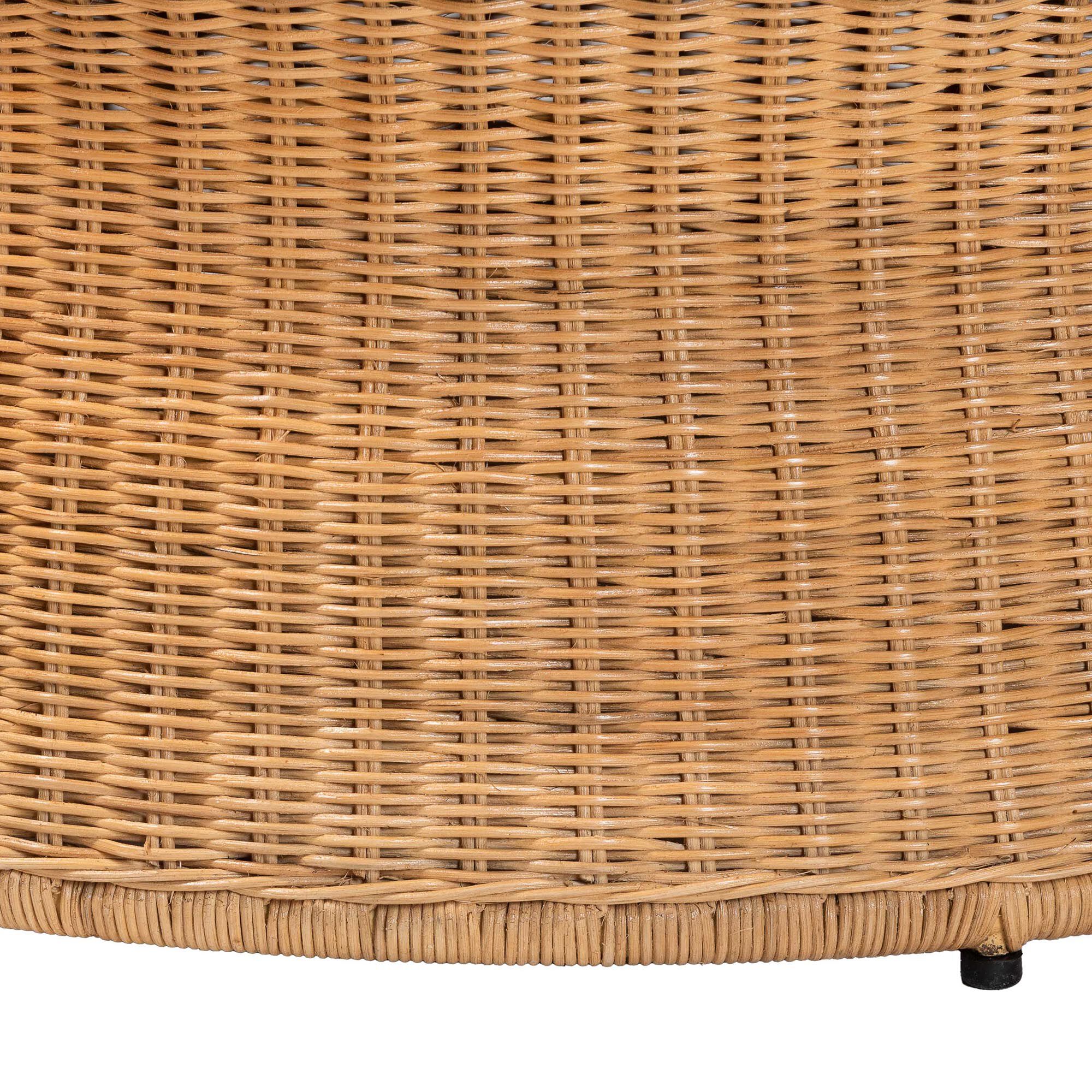 close-up of rattan weave and base of coffee table