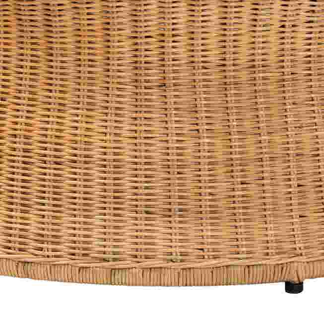close-up of rattan weave and base of coffee table