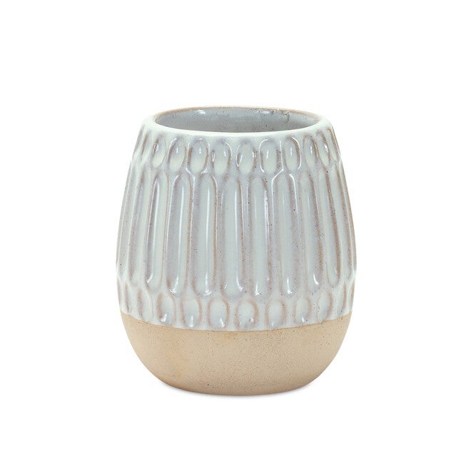 Ribbed Porcelain Vase with Two Tone Design (Set of 2), BEIGE/BROWN, alternate image number null