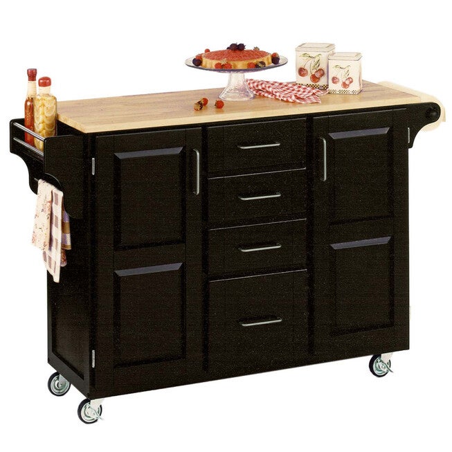 Large Black Finish Create a Cart with Wood Top, BLACK WOOD, hi-res image number 0