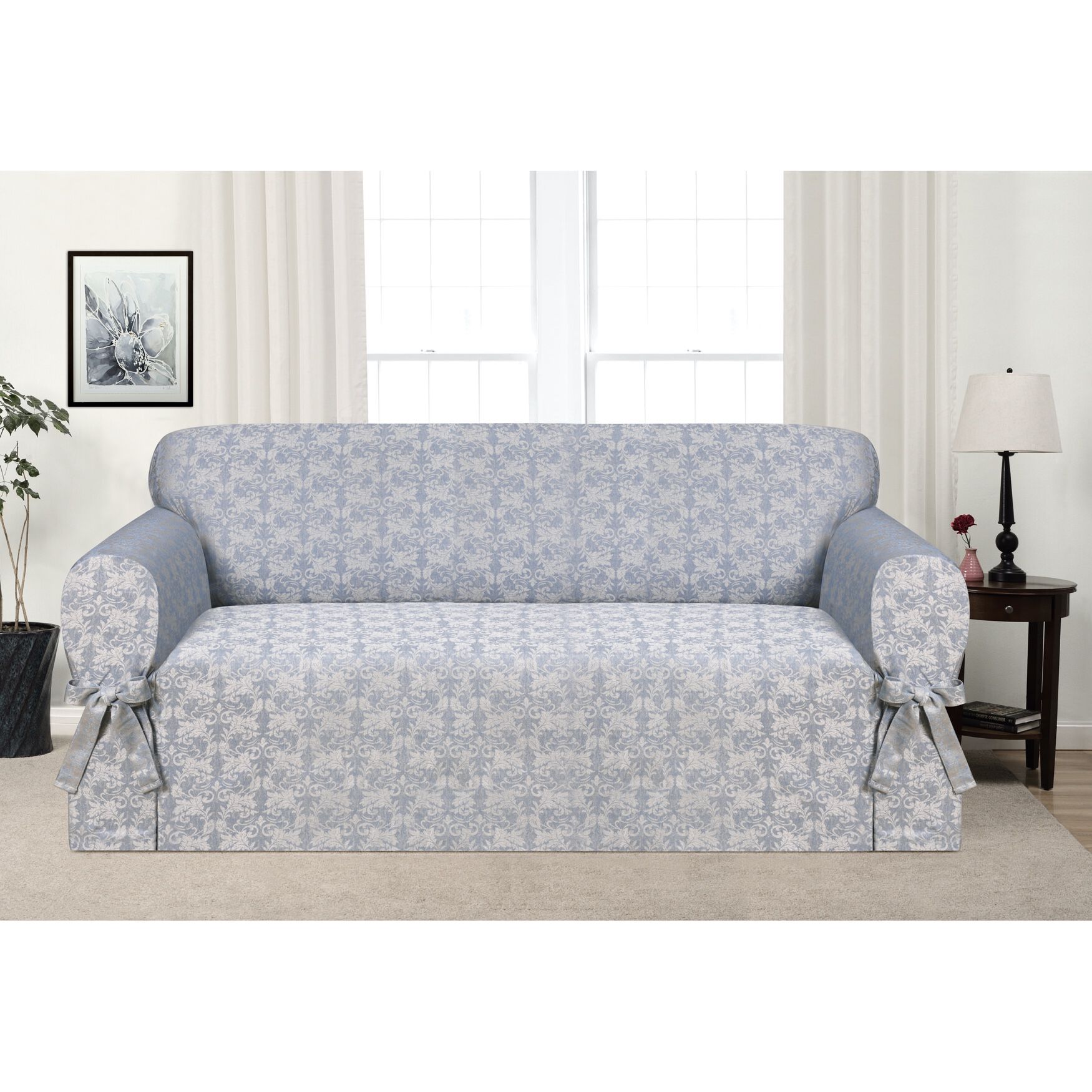Kathy Ireland Desert Sofa Cover, BLUE, hi-res image number 0