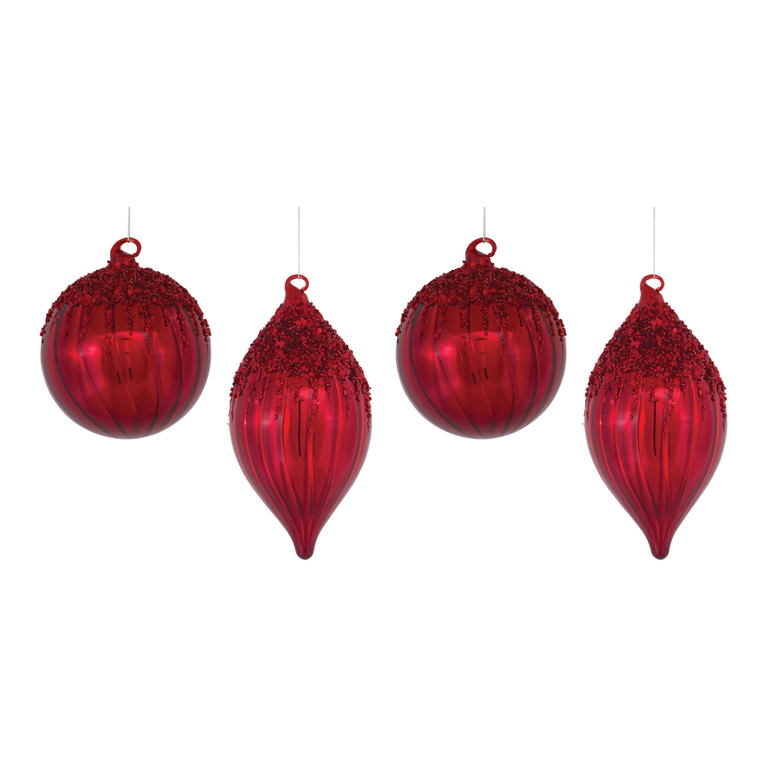 Sequined Glass Ornament (Set of 4), RED, alternate image number 6