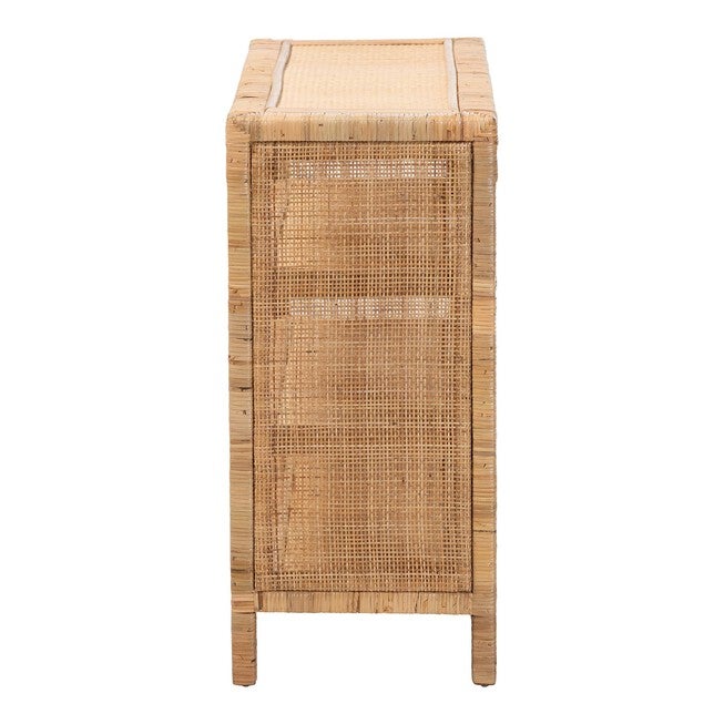 Natural rattan 4-tier display shelf side view