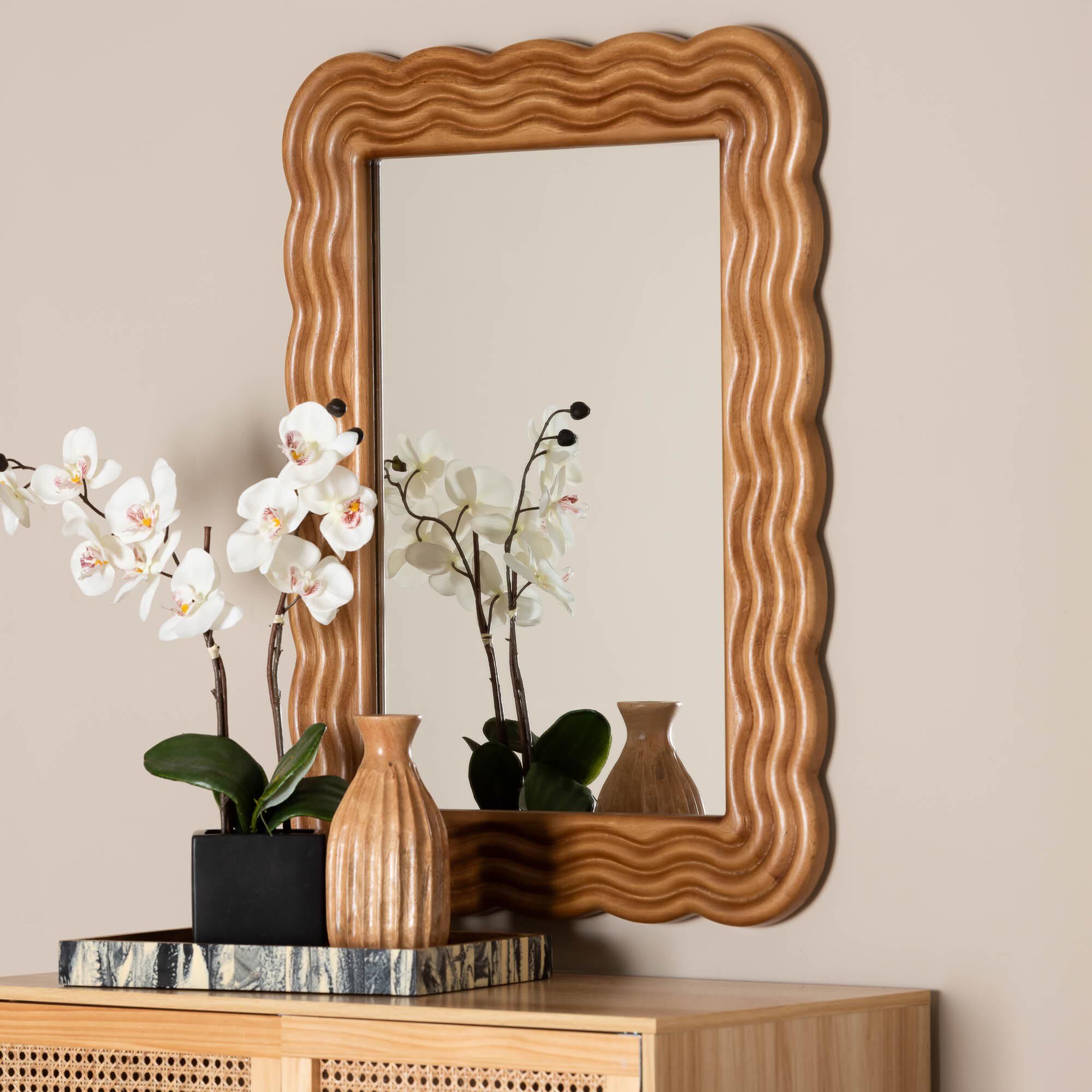 Acantha Modern Walnut Brown Scallop-framed Accent Mirror, BROWN, hi-res image number 0