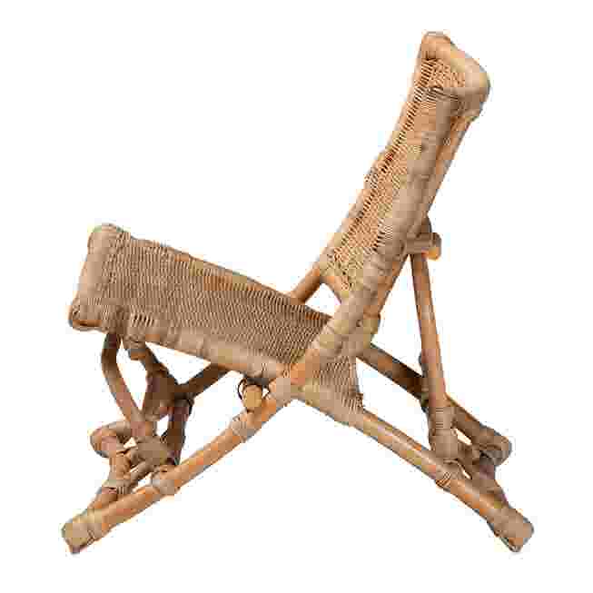 Folded or partly folded rattan chair showing frame