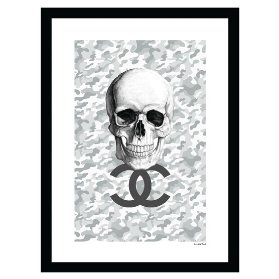 Chanel Camouflage Skull - Grey / White - 14x18 Framed Print, GREY WHITE, hi-res image number null