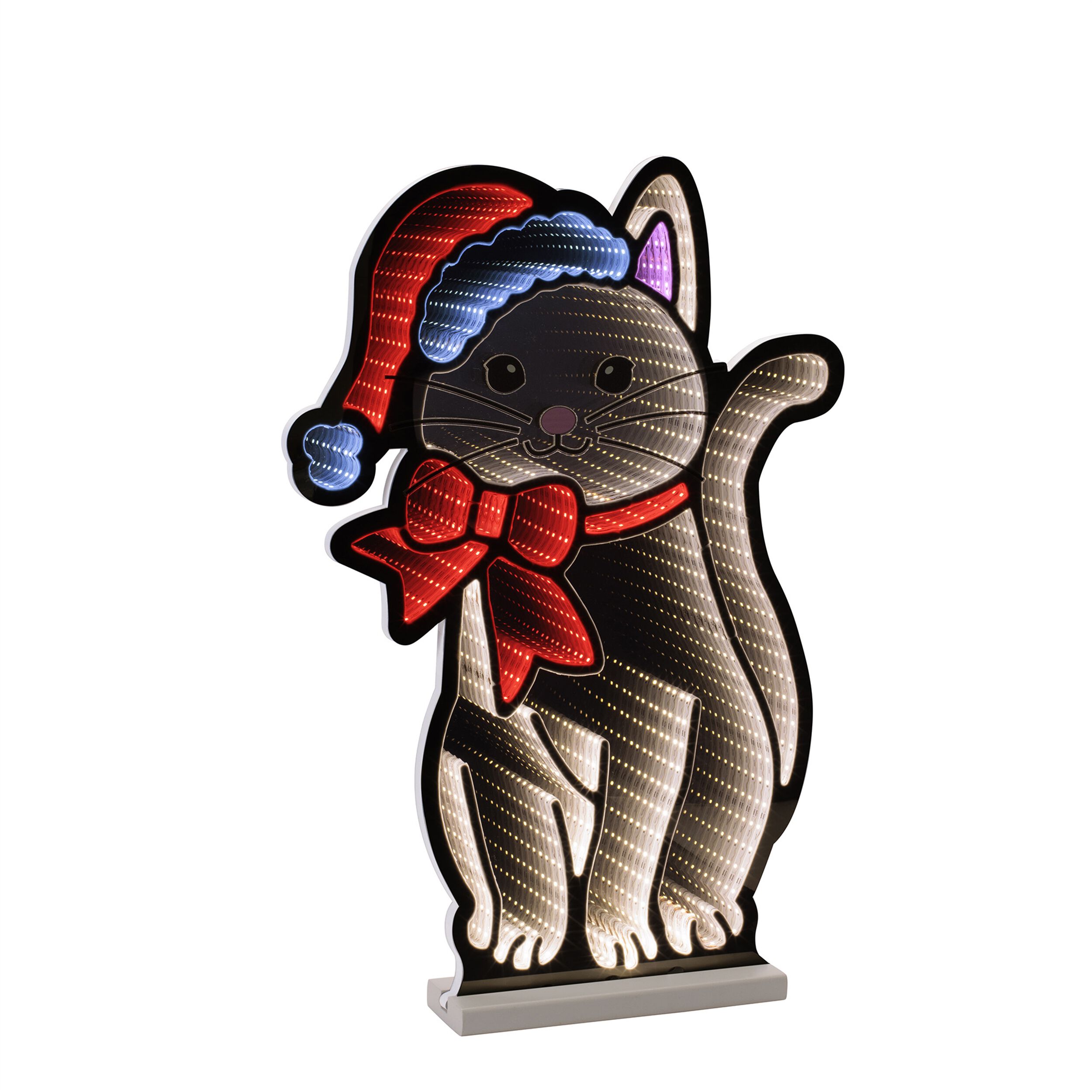 Cat with Santa Hat and Bow Ekkolight 23.5 inchesH, BEIGE RED PINK, hi-res image number 0