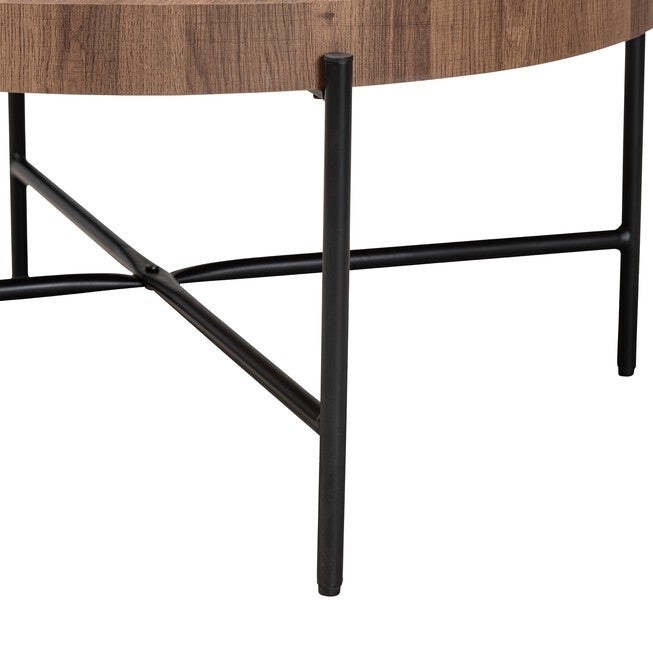 Umar Modern Industrial Walnut Brown Finished Wood And Black Metal Coffee Table, , alternate image number 2