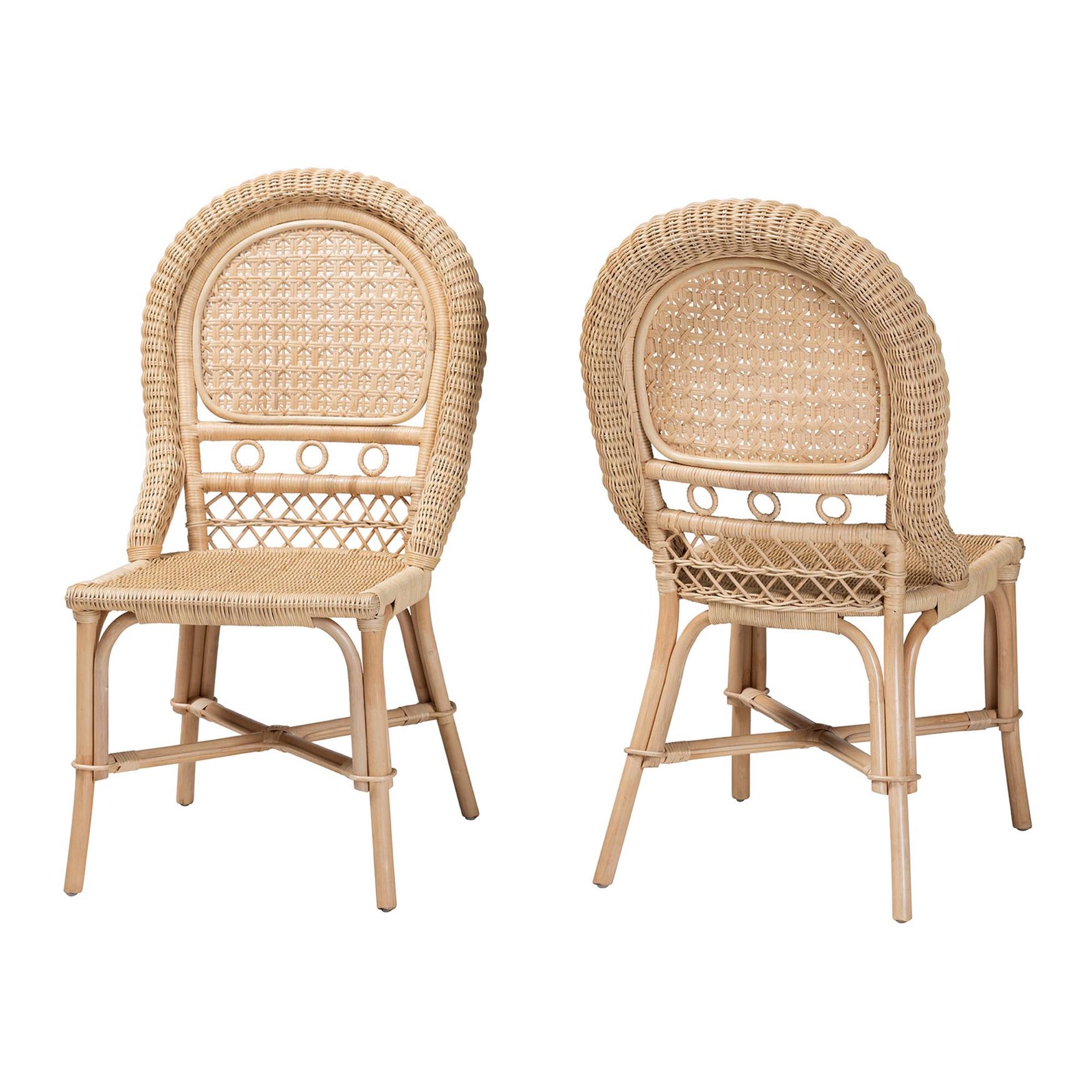 Jelita Modern Bohemian Natural Brown Rattan Dining Chair, NATURAL BROWN RATTAN, hi-res image number 0