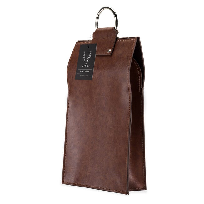Brown Faux Leather Double-Bottle Wine Tote, , alternate image number null