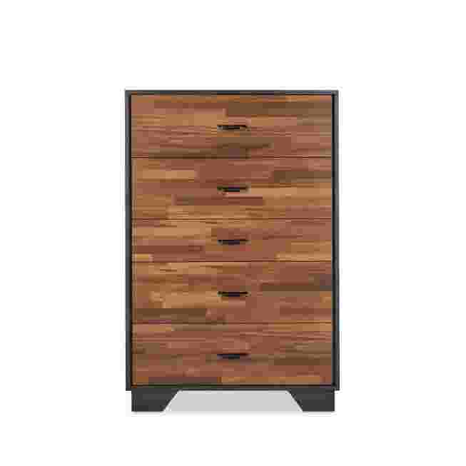 Wooden chest of drawers front view with five drawers