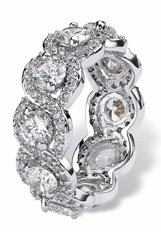 Platinum over Sterling Silver Cubic Zirconia Halo Eternity Bridal Ring, , on-hover image number null