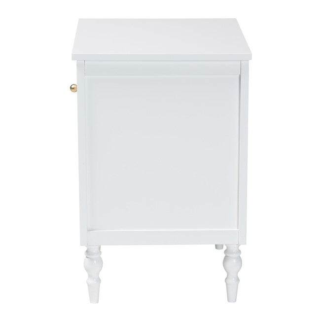 White nightstand side panel with turned legs