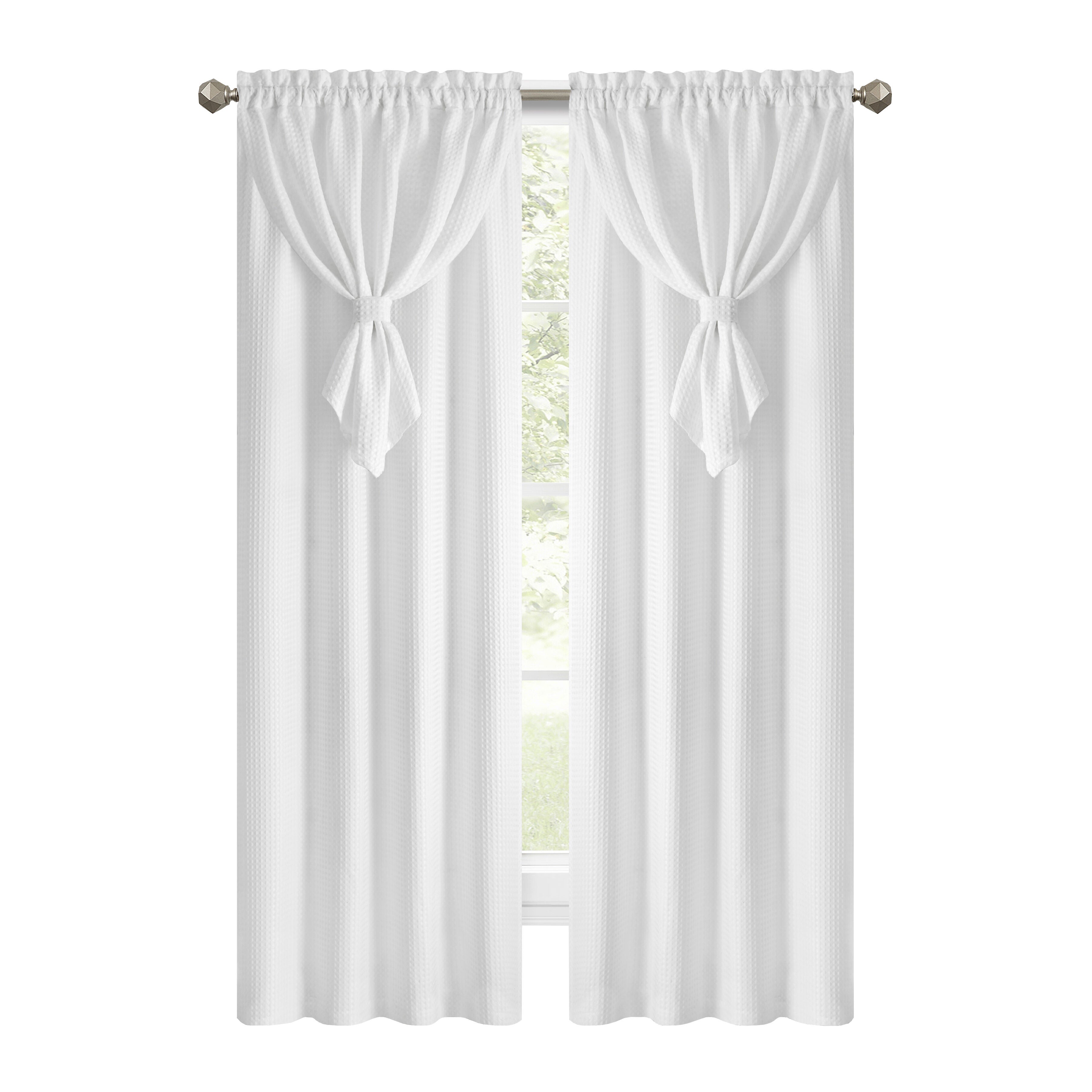 Allegra Waffle Texture Window Curtain Panel with Attached Valance, WHITE, alternate image number 1