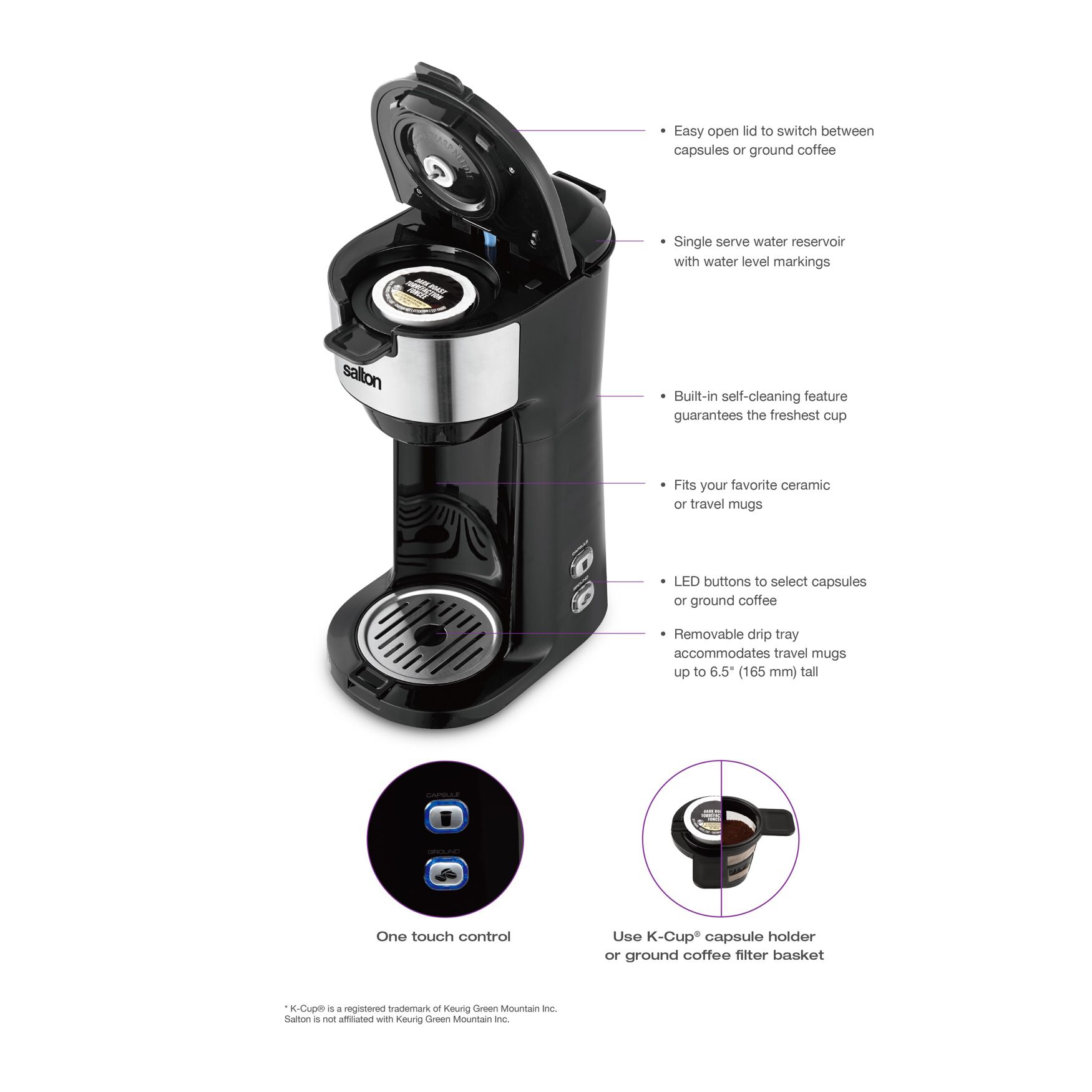 Salton&reg; 2-in-1 Single Serve Coffee Maker, , alternate image number 2