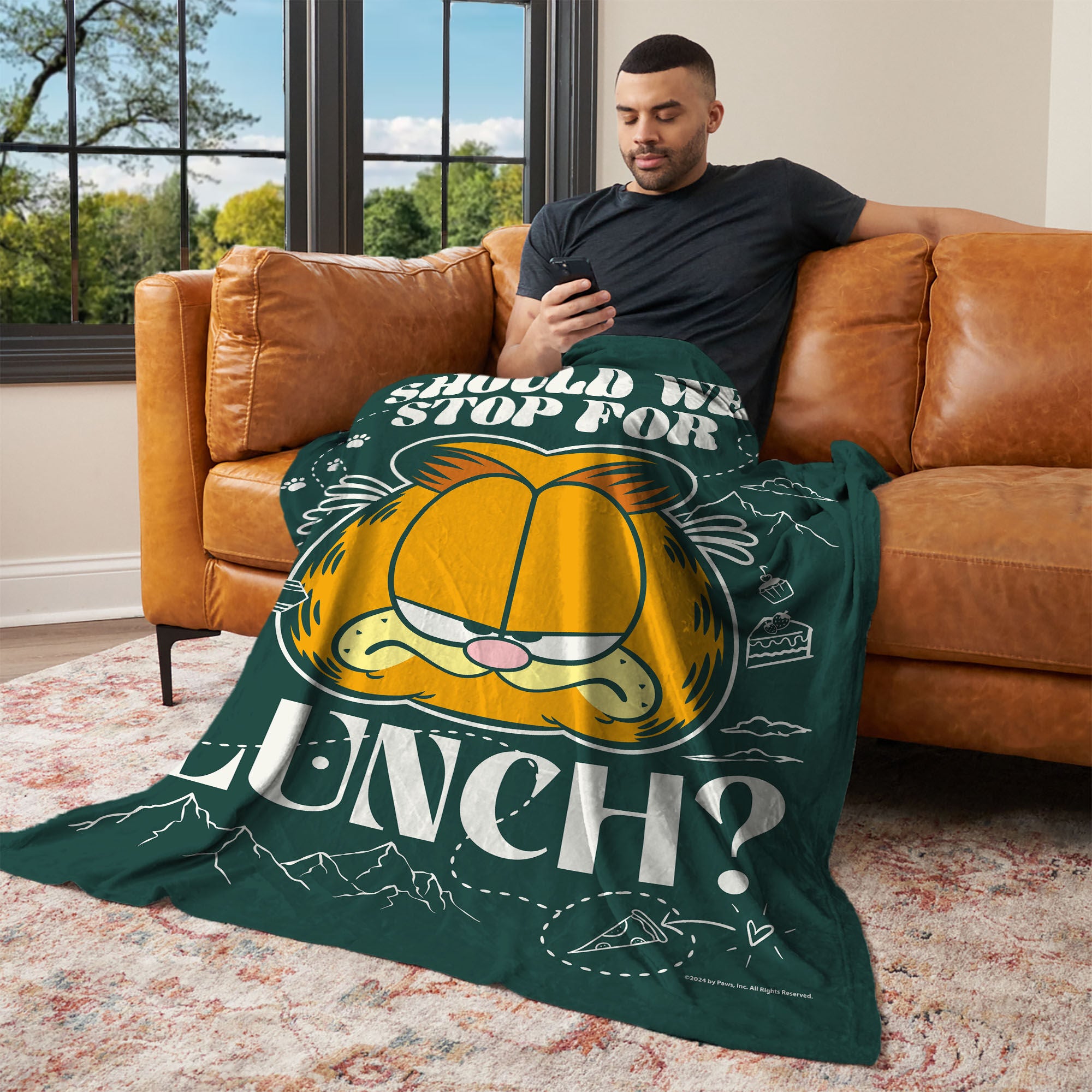 Nickelodeon Garfield Stop For Lunch Silk Touch Throw Blanket 50x60 Inches, GREEN, alternate image number 2