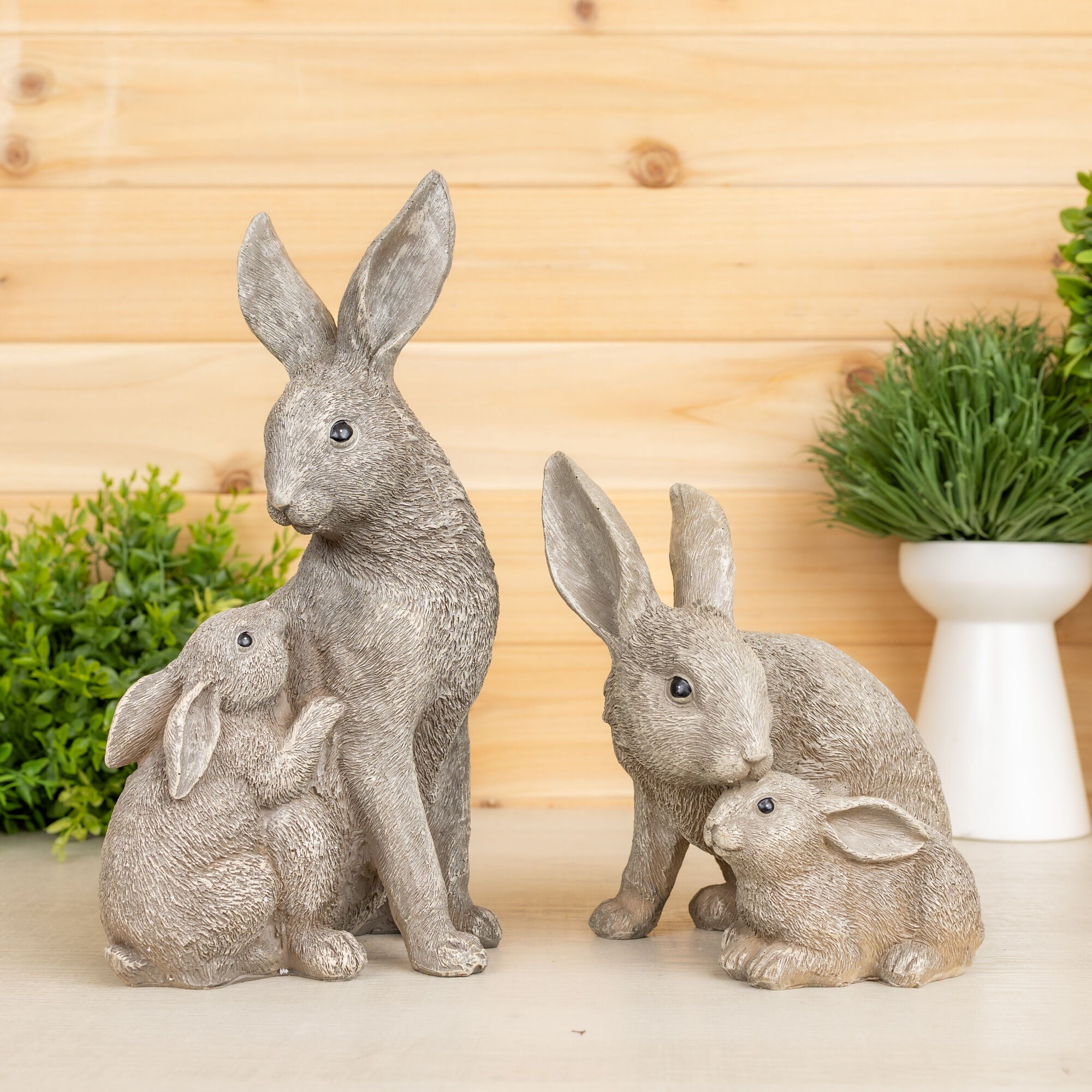 Rabbit with Bunny (Set of 2) 7 inchesH, 11 inchesH Resin, GREY, on-hover image number 1