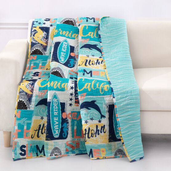 Wave Rider Quilted Throw Blanket, BLUE, hi-res image number null