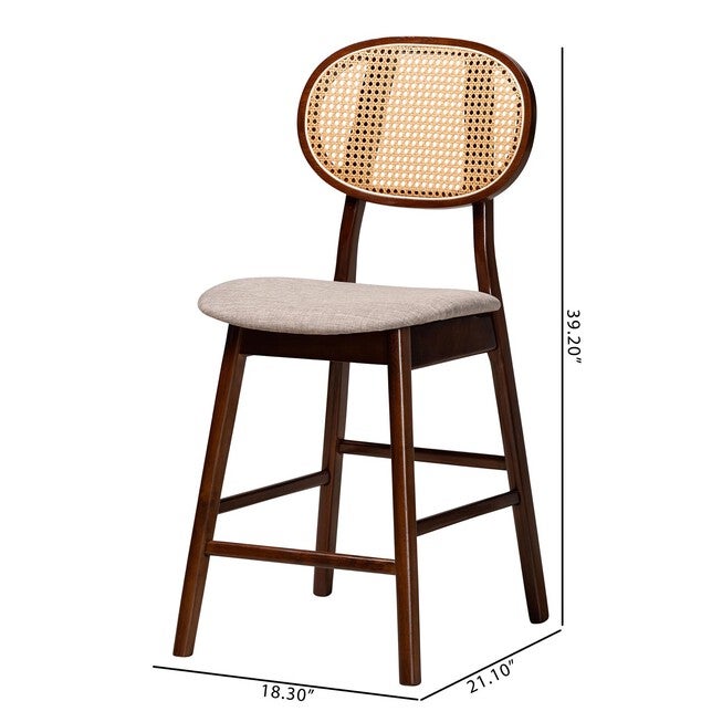 Darrion Mid-Century Modern Grey Fabric And Walnut Brown Finished Wood 2-Piece Counter Stool Set, , alternate image number null