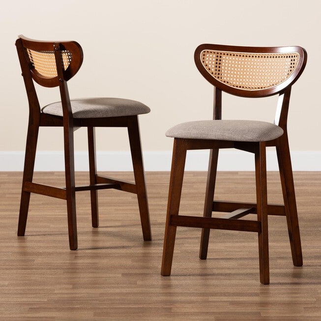 Dannell Mid-Century Modern Grey Fabric And Walnut Brown Finished Wood 2-Piece Counter Stool Set, , alternate image number 6