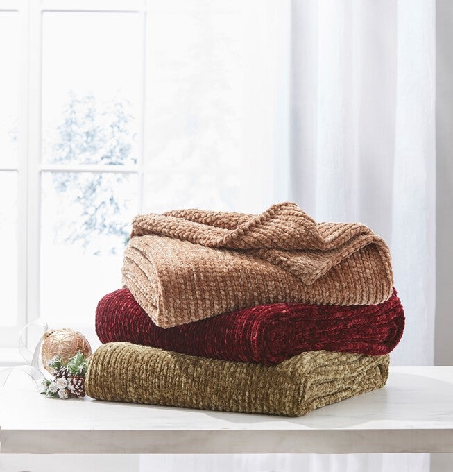 Chenille Knitted Throw Blanket, , on-hover image number 1
