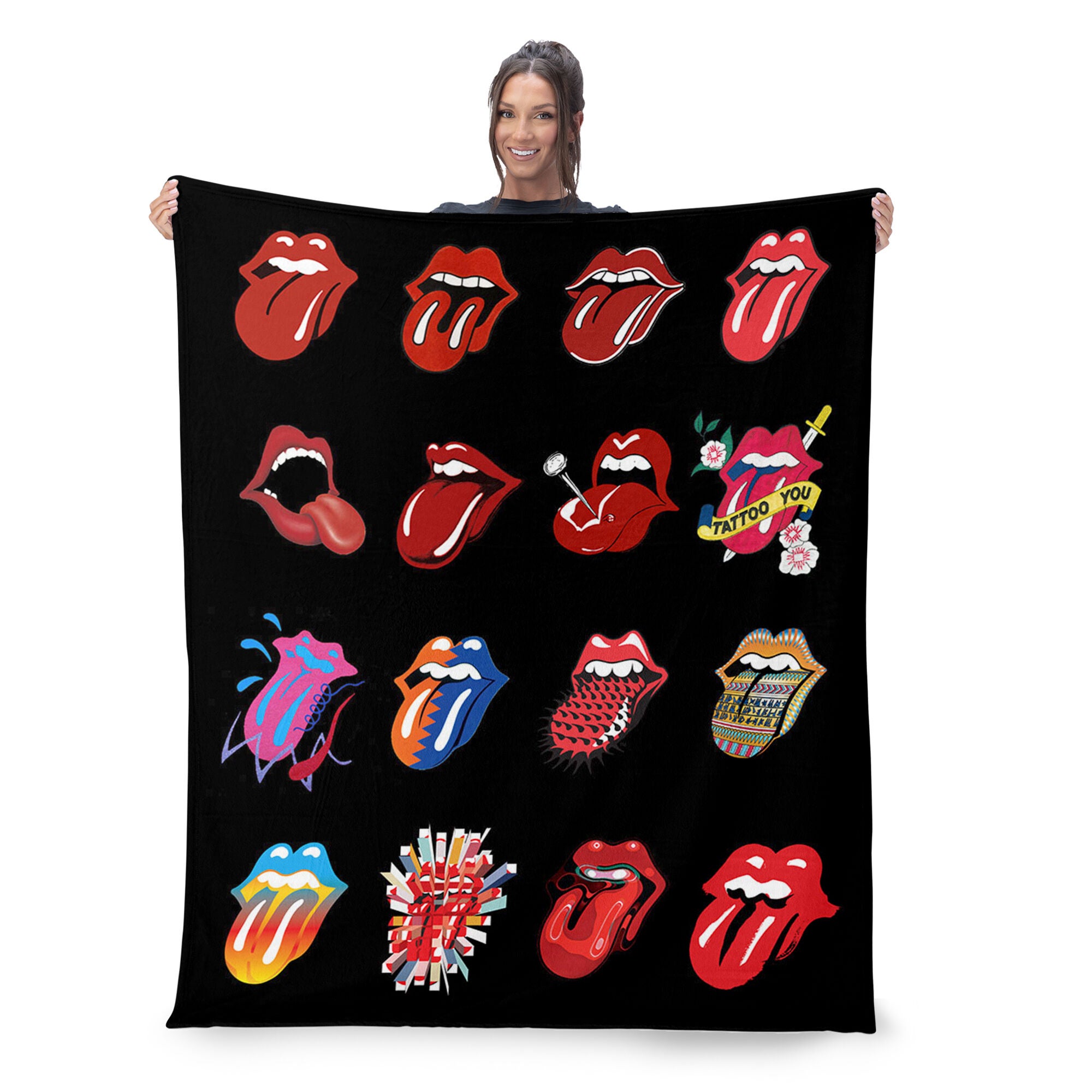 The Rolling Stones Tongue History Silk Touch Throw Blanket 50 x 70 inches, ROLLING, on-hover image number 1