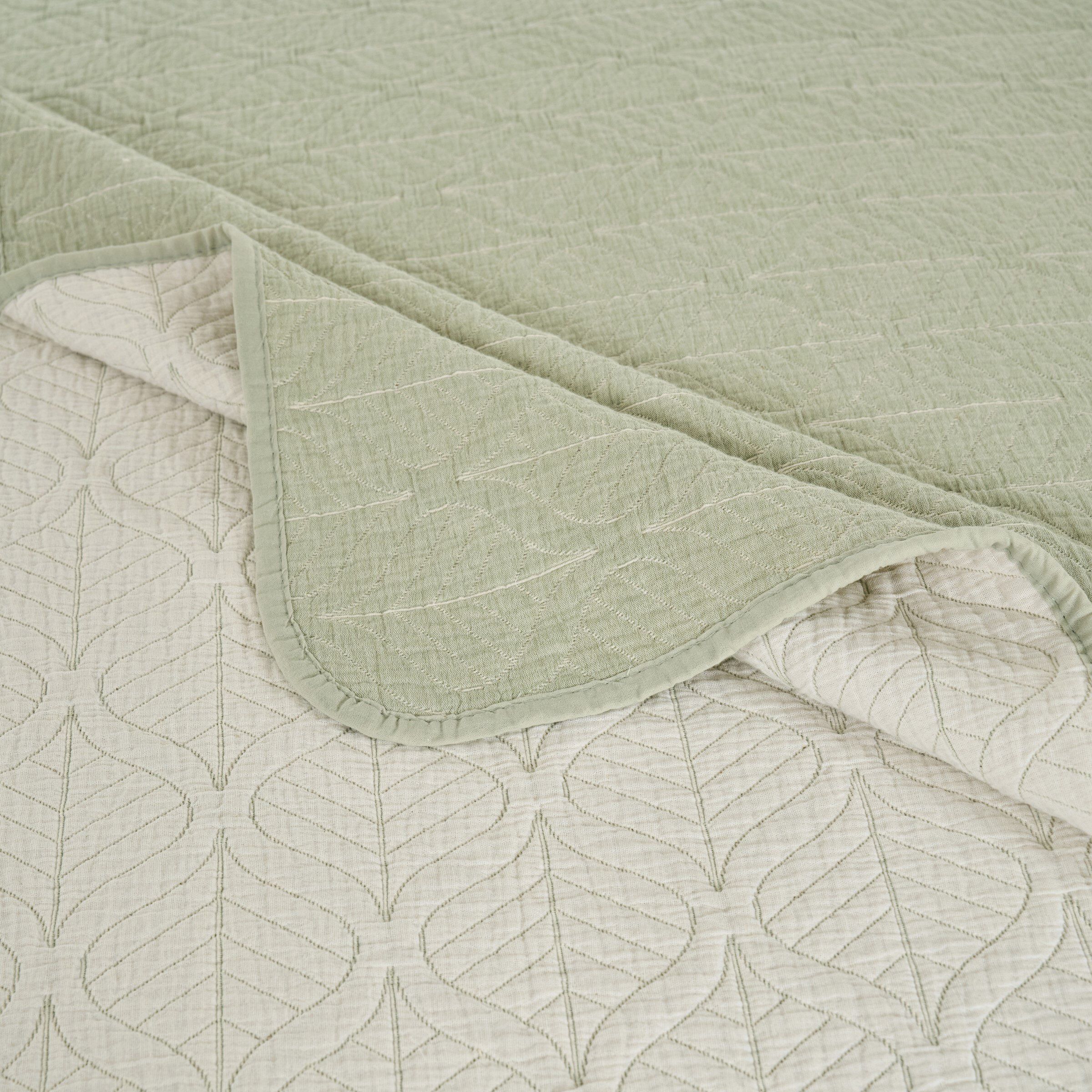 Harper 100% Cotton Leaf Cool Sleep Coverlet Set, SAGE, alternate image number 3