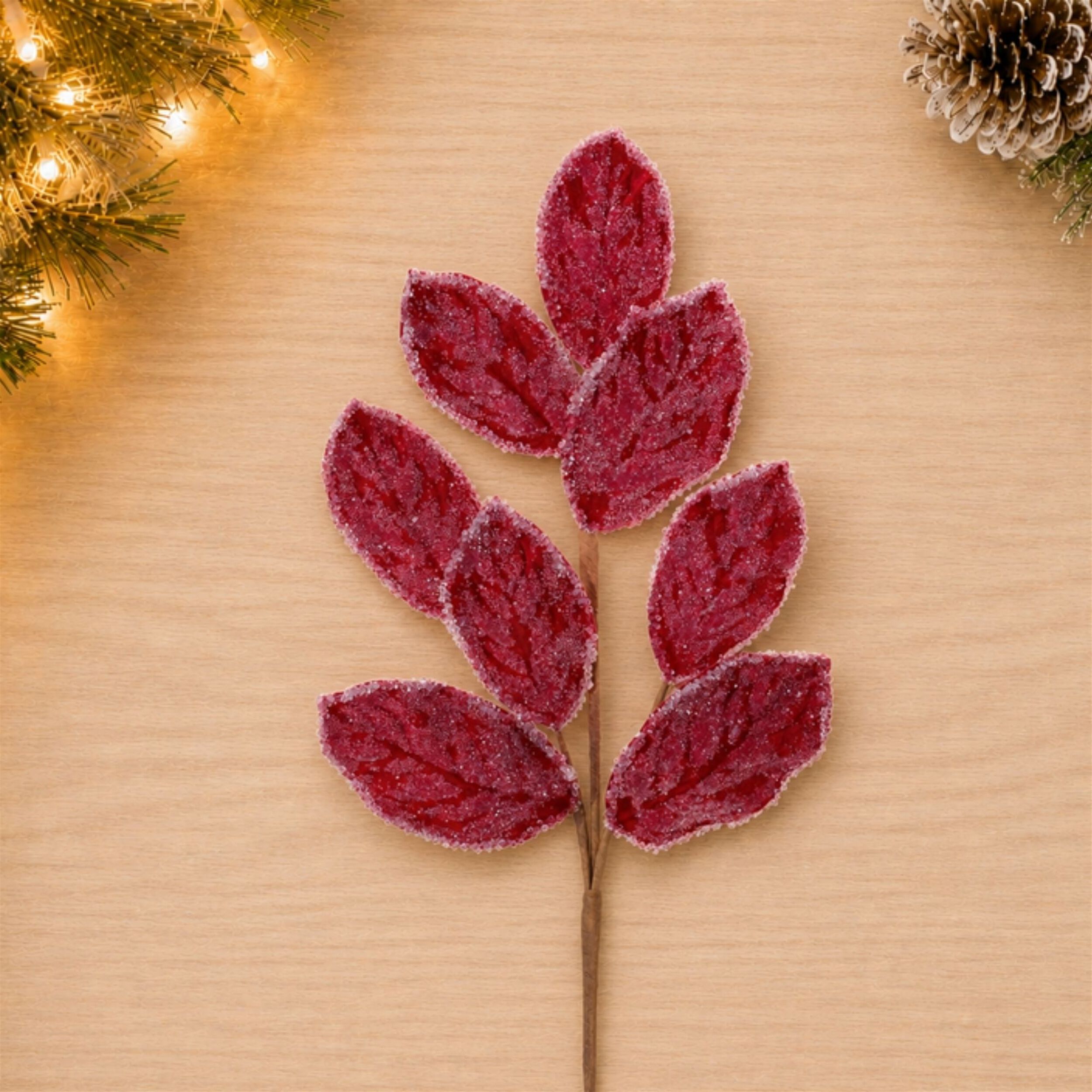 Beaded Magnolia Leaf Spray (Set of 2), RED, alternate image number 2