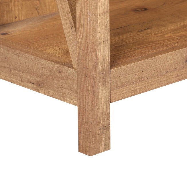Close-up of Houston bookcase corner post and lower shelf support