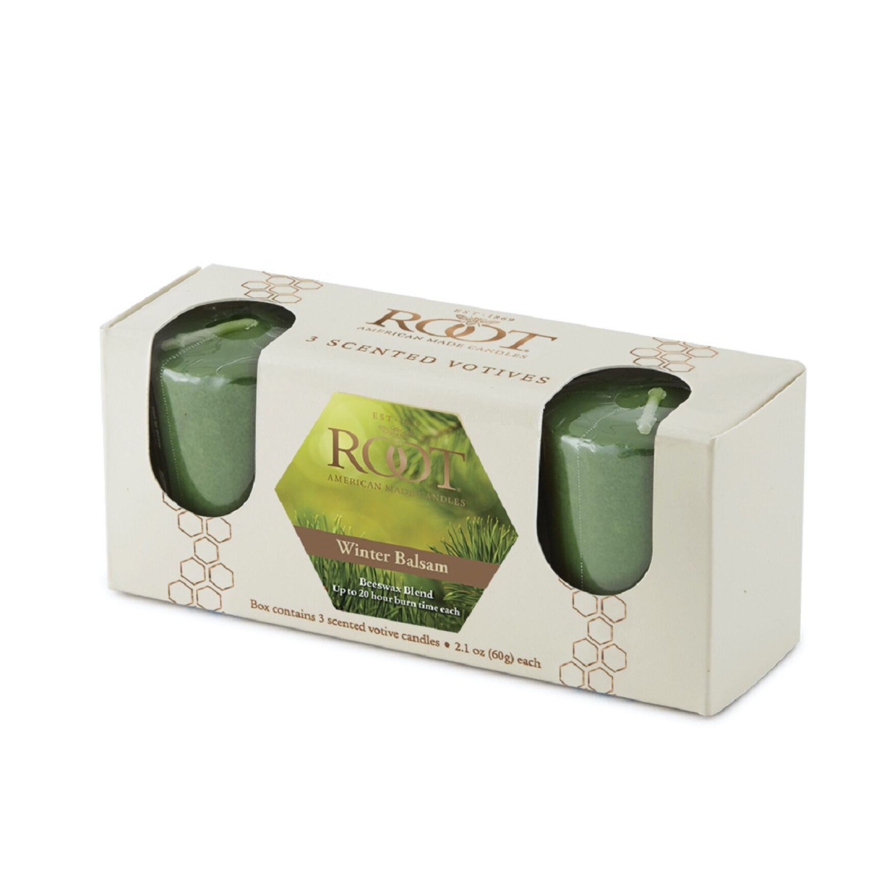 Winter Balsam Scented Votive Candle, Set 3, GREEN, hi-res image number 0